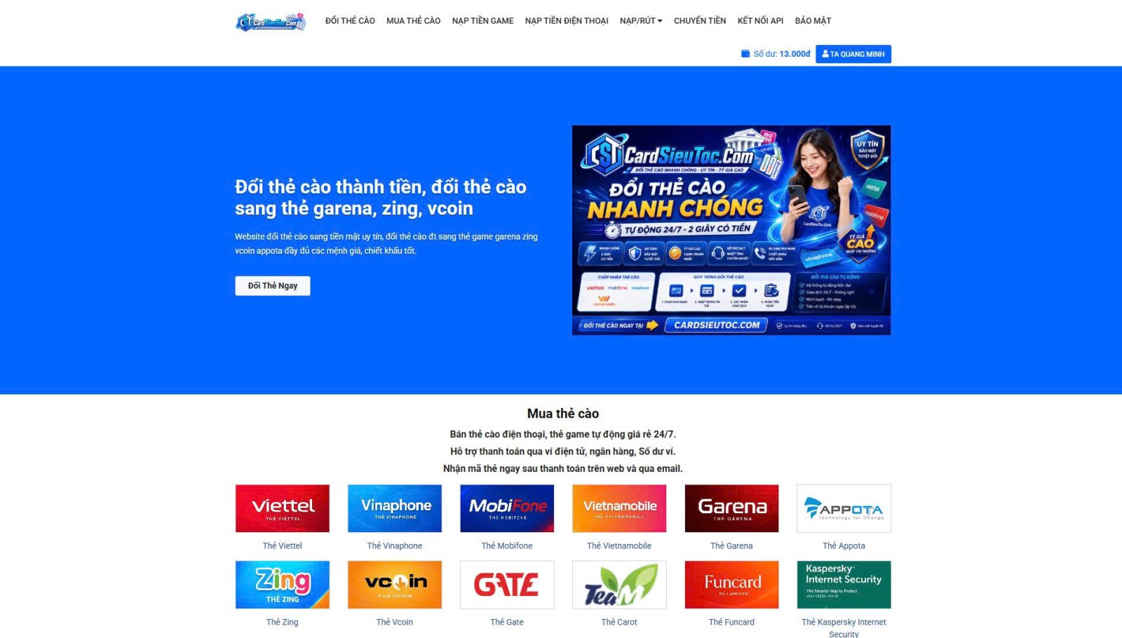 TTD WEBCARD - Website Đổi Thẻ Cào & Thanh Toán Tự Động